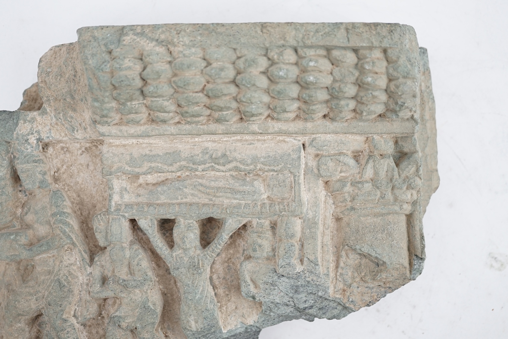 A Gandharan green schist relief fragment, probably 2nd/3rd century AD